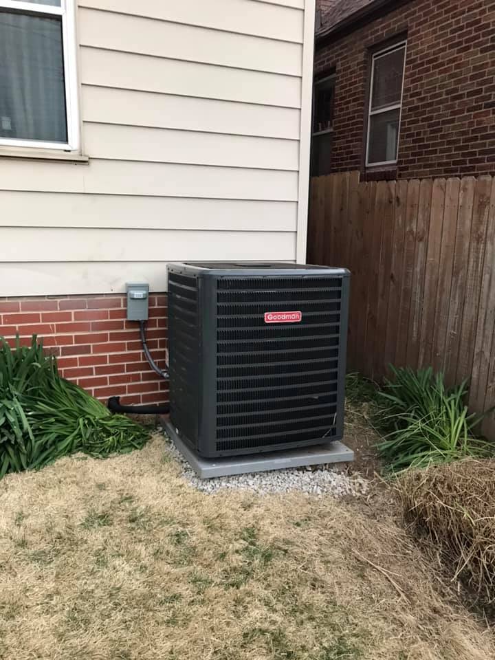 Outdoor AC installation unit next to home in Florissant, MO.