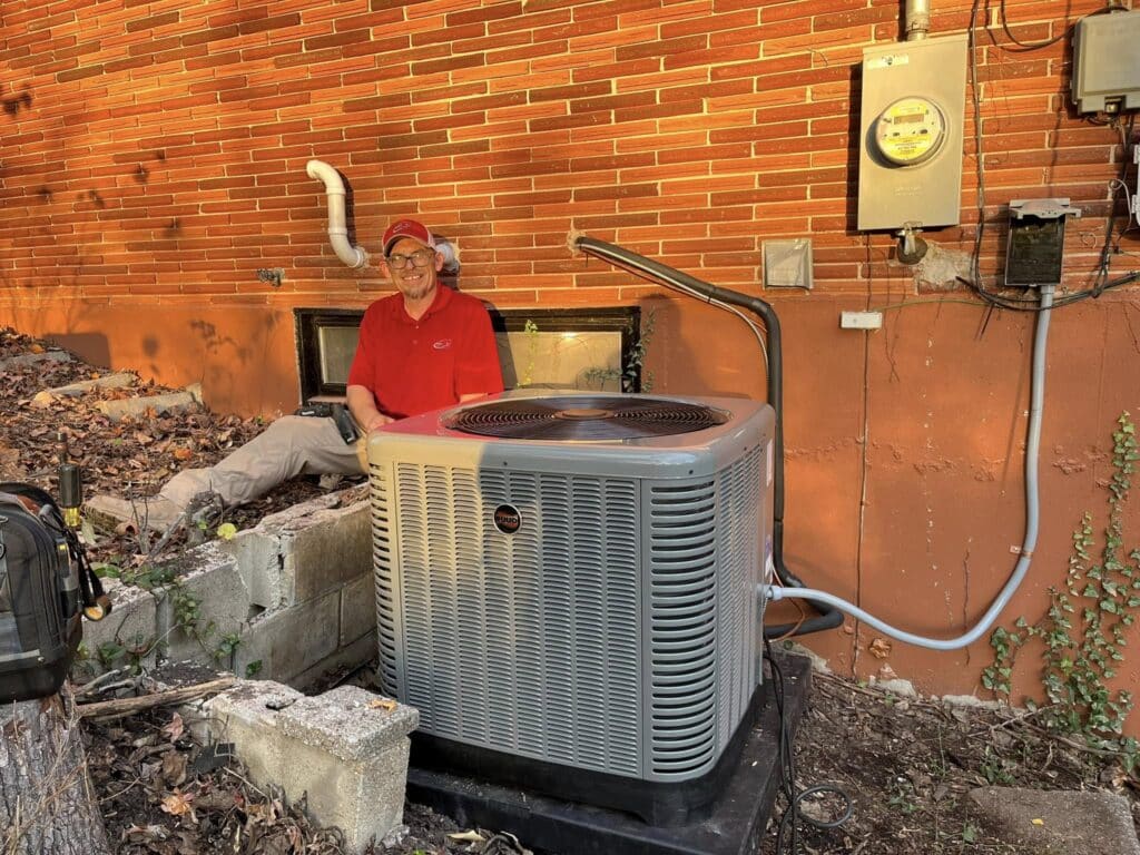 Heat pump service outside home in Florissant Missouri